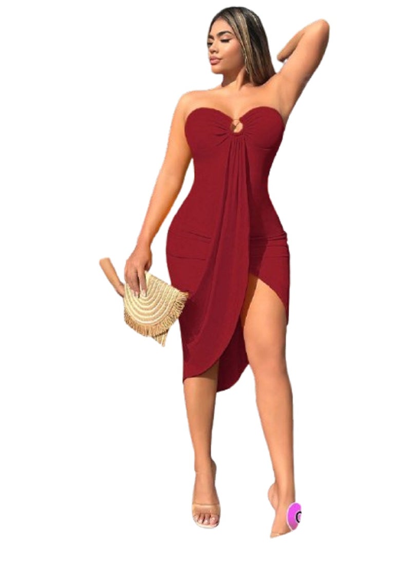 Ward - Women's Strapless Lingerie Dress with Side Slit - Image 1
