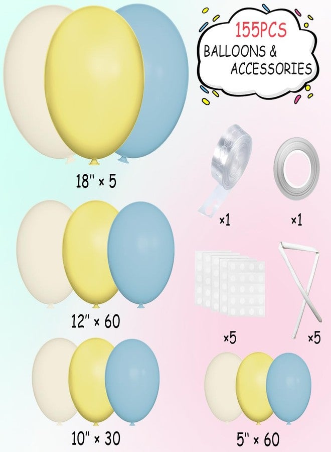 MEBAY Blue Yellow White Balloon Garland Arch Kit, 155Pcs Latex Balloons Different Size 18 12 10 5 inch for Birthday Baby Shower Wedding Anniversary Party - Image 2