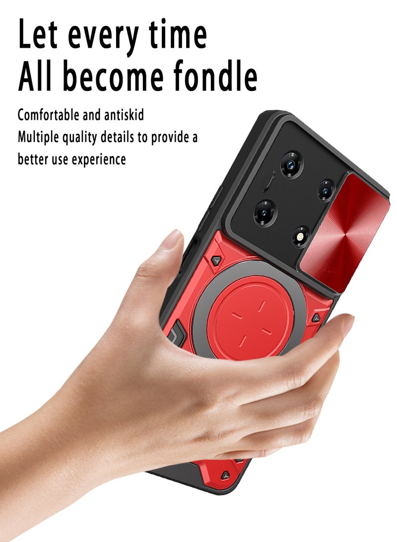 X-level Compatible with Infinix Note 30 Pro 4G Case with 360 Degree Rotatable Magnetic Ring Stand,[Compatible with Mag-Safe][Slide Camera Cover] Military Grade Heavy Duty Protective Case (Red) - Image 3