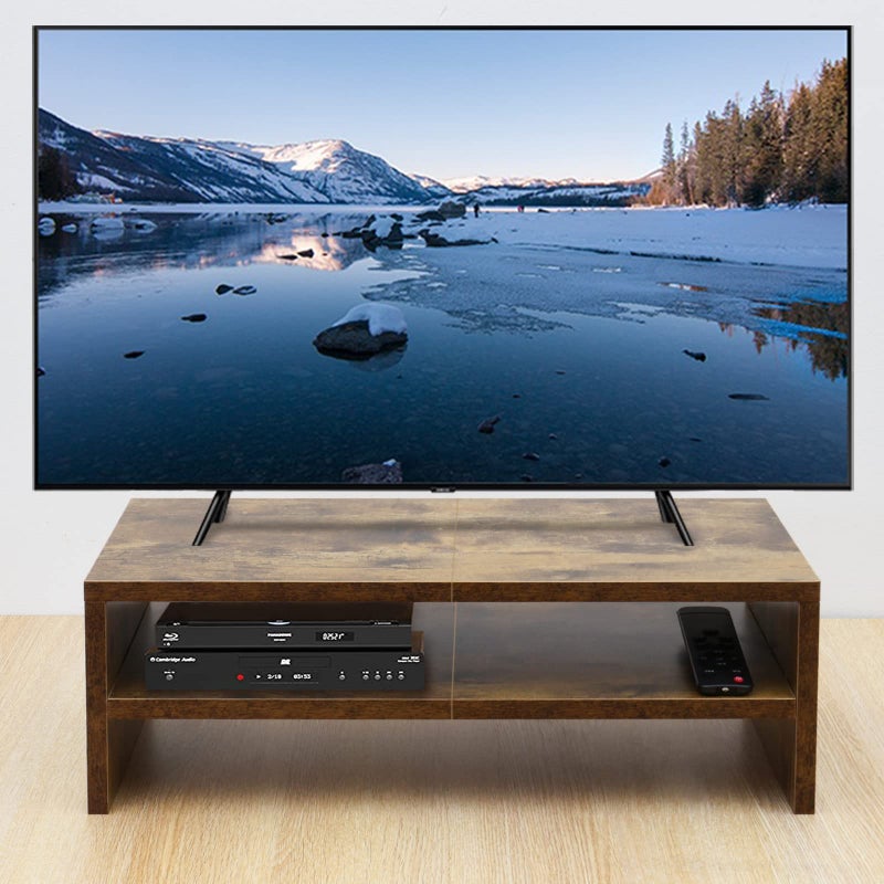 TEAMIX 2 Tier Wooden Monitor Riser Stand, Desktop Stand with storage for Laptop/PC/Printer/Keyboard, TV Stand Shelf Home Office Desk Accessories - Image 2