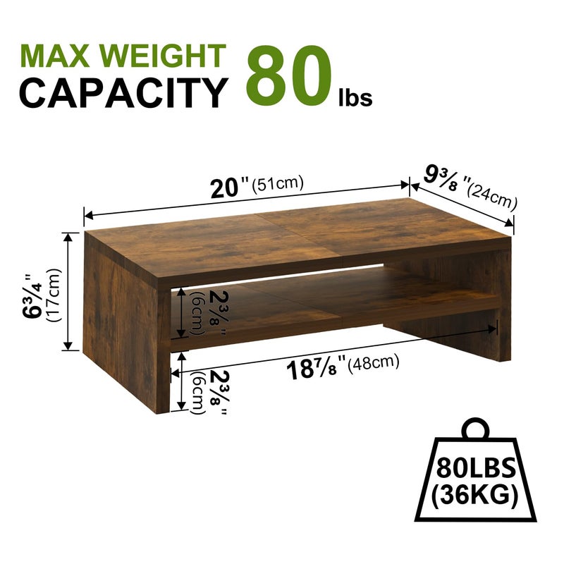 TEAMIX 2 Tier Wooden Monitor Riser Stand, Desktop Stand with storage for Laptop/PC/Printer/Keyboard, TV Stand Shelf Home Office Desk Accessories - Image 4