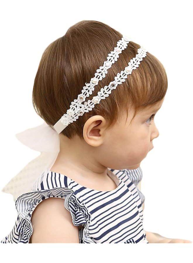 KASTWAVE 2Pcs Baby Girl Soft Cotton Turban Headbands Super Elastic Hair Accessories Set (Pink & White) For Infants And Toddlers - Image 1