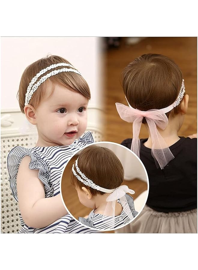 KASTWAVE 2Pcs Baby Girl Soft Cotton Turban Headbands Super Elastic Hair Accessories Set (Pink & White) For Infants And Toddlers - Image 4