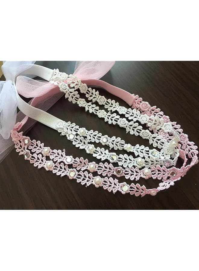 KASTWAVE 2Pcs Baby Girl Soft Cotton Turban Headbands Super Elastic Hair Accessories Set (Pink & White) For Infants And Toddlers - Image 3