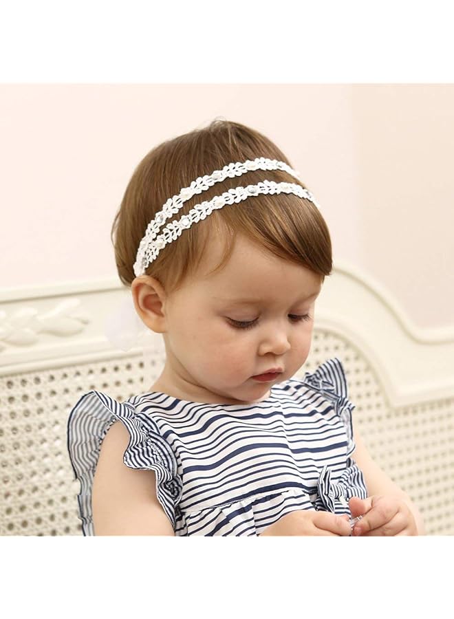 KASTWAVE 2Pcs Baby Girl Soft Cotton Turban Headbands Super Elastic Hair Accessories Set (Pink & White) For Infants And Toddlers - Image 2