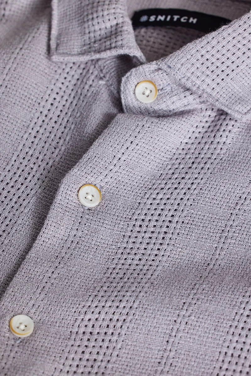 سنيتش Light Grey Textured Long Sleeve Slim Fit Casual Shirt
