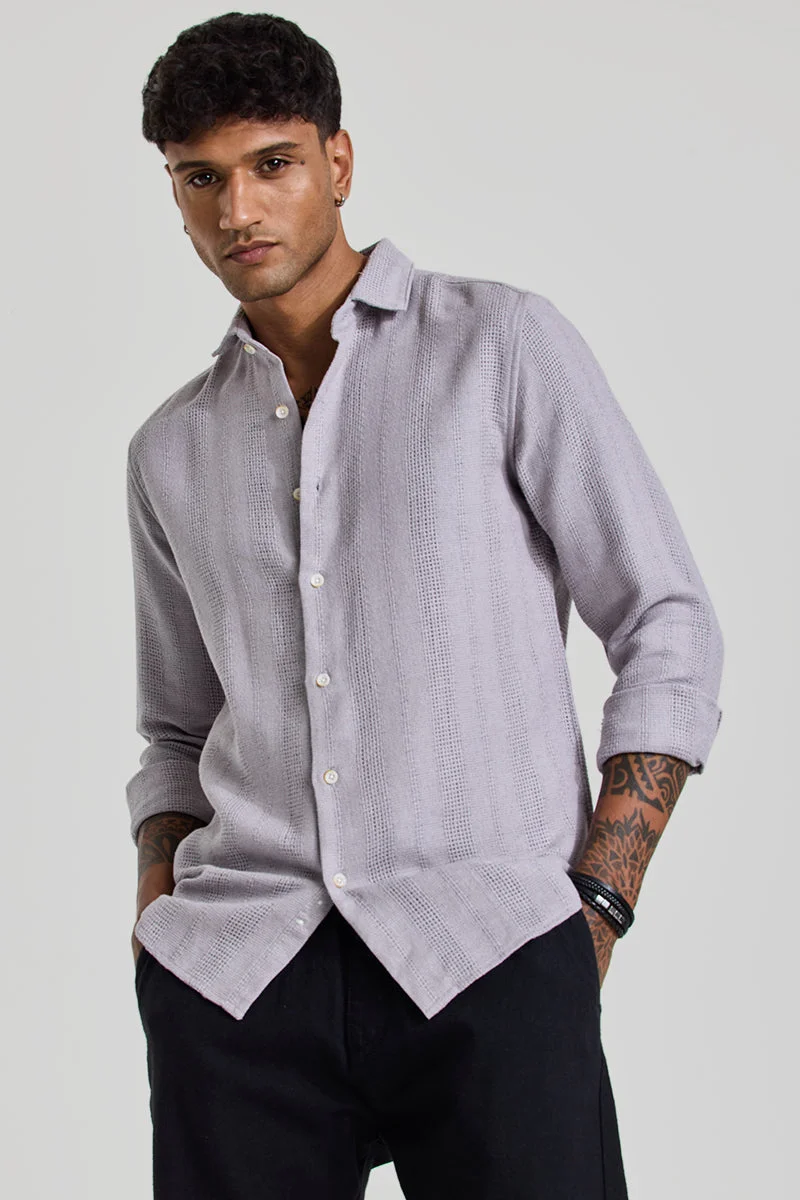 سنيتش Light Grey Textured Long Sleeve Slim Fit Casual Shirt