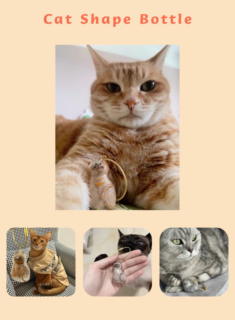 سلسلة مفاتيح تذكارية من شعر القط – زجاجة شفافة على شكل قطة لتخزين الفراء (٣×٥ سم)، تعويذة صغيرة تذكارية لحيوان أليف مانعة للتسرب - Image 3