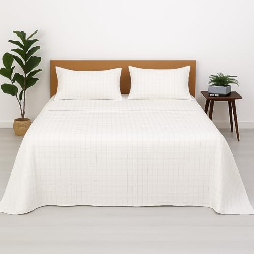 Bhoomi Impex Cotton Double Bedsheet with 2 Pillow Covers | 100% Pure Cotton | Soft & Breathable | 90x100 inch - White Check - Image 1