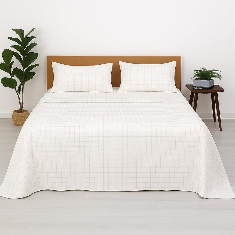 Bhoomi Impex Cotton Double Bedsheet with 2 Pillow Covers | 100% Pure Cotton | Soft & Breathable | 90x100 inch - White Check - Image 3