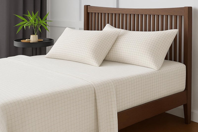 Bhoomi Impex Cotton Double Bedsheet with 2 Pillow Covers | 100% Pure Cotton | Soft & Breathable | 90x100 inch - White Check - Image 2