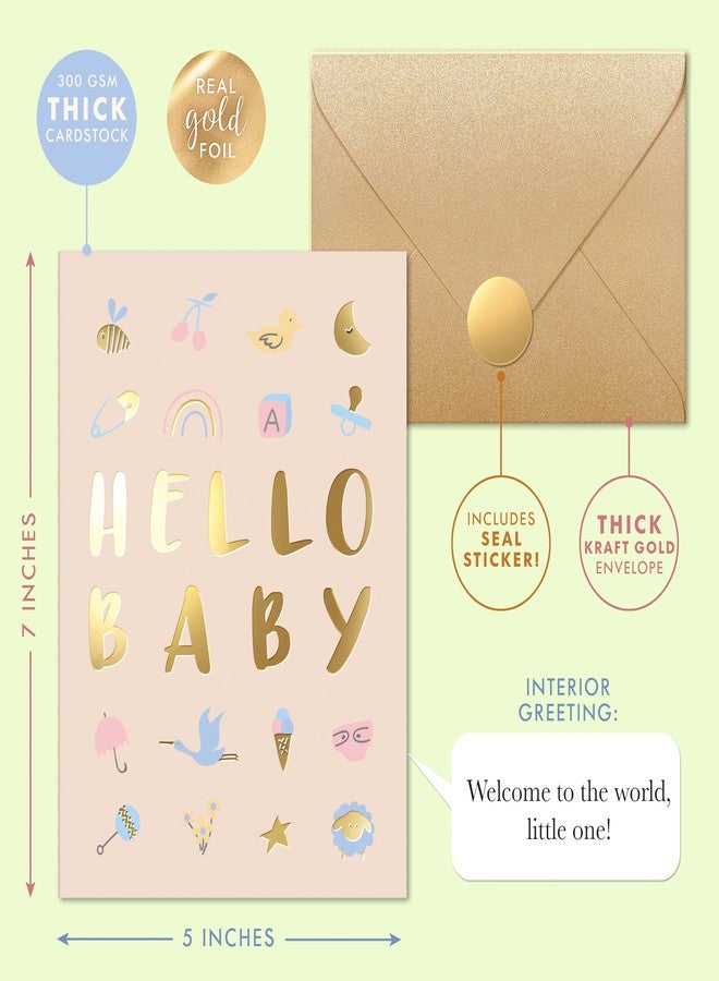 Sweetzer & Orange Baby Shower Card with Gold Foil – Gender Neutral Baby Shower Greeting for Boy or Girl – 5”x7” Congratulations Card with Envelope & Gold Sticker – 300gsm Cardstock - Image 2