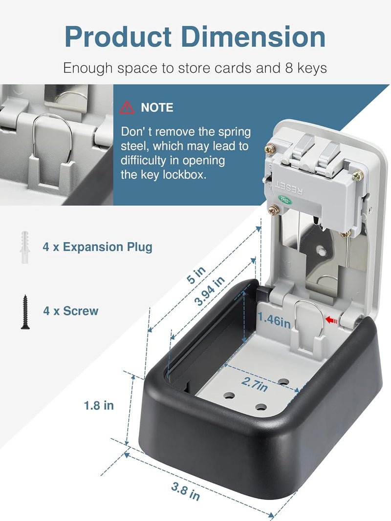 Puroma Puroma Security Key Lock Box 4Digit Combination Waterproof Lock Box Key Storage Lockbox Wall Mount 5 Key Large Capacity for House Key Special Car Key ID Card Black Gray  - Image 5