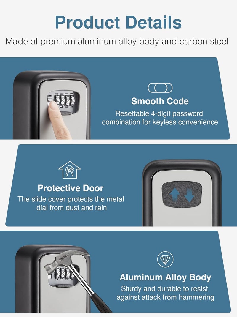 Puroma Puroma Security Key Lock Box 4Digit Combination Waterproof Lock Box Key Storage Lockbox Wall Mount 5 Key Large Capacity for House Key Special Car Key ID Card Black Gray  - Image 4