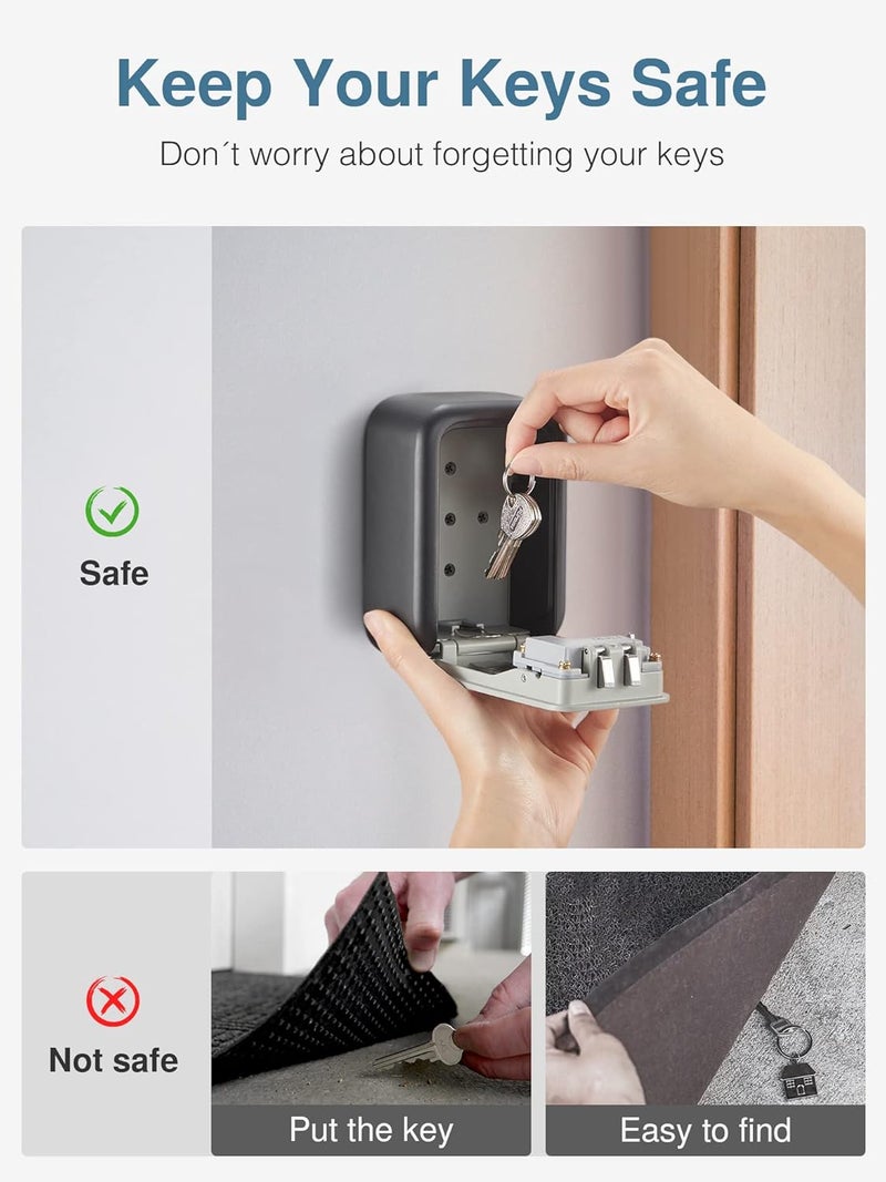 Puroma Puroma Security Key Lock Box 4Digit Combination Waterproof Lock Box Key Storage Lockbox Wall Mount 5 Key Large Capacity for House Key Special Car Key ID Card Black Gray  - Image 3