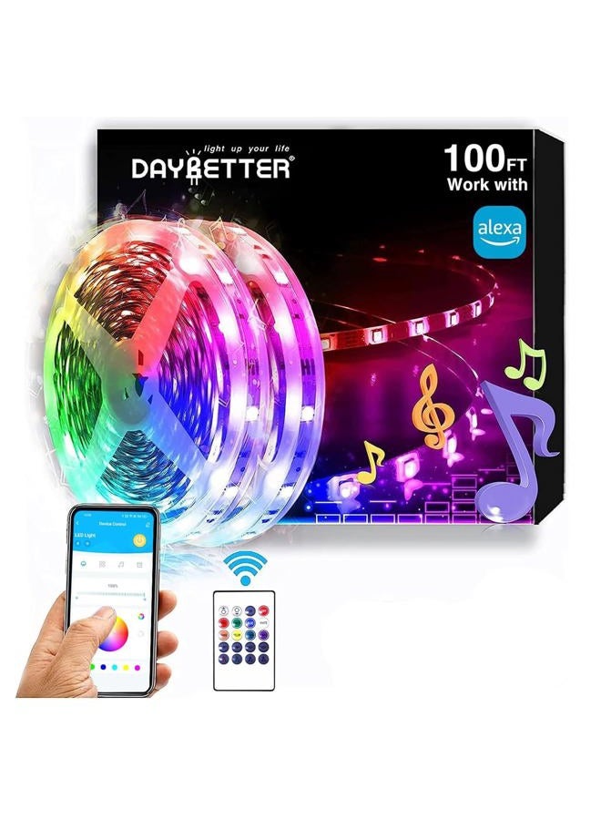 DAYBETTER RGB Led Light Strips Kit Compatible with Alexa and Google Assistant, Smart WiFi Led Strip Lights for Bedroom, Room, Decor, Kitchen, Home Party Decoration (100FT) - Image 1