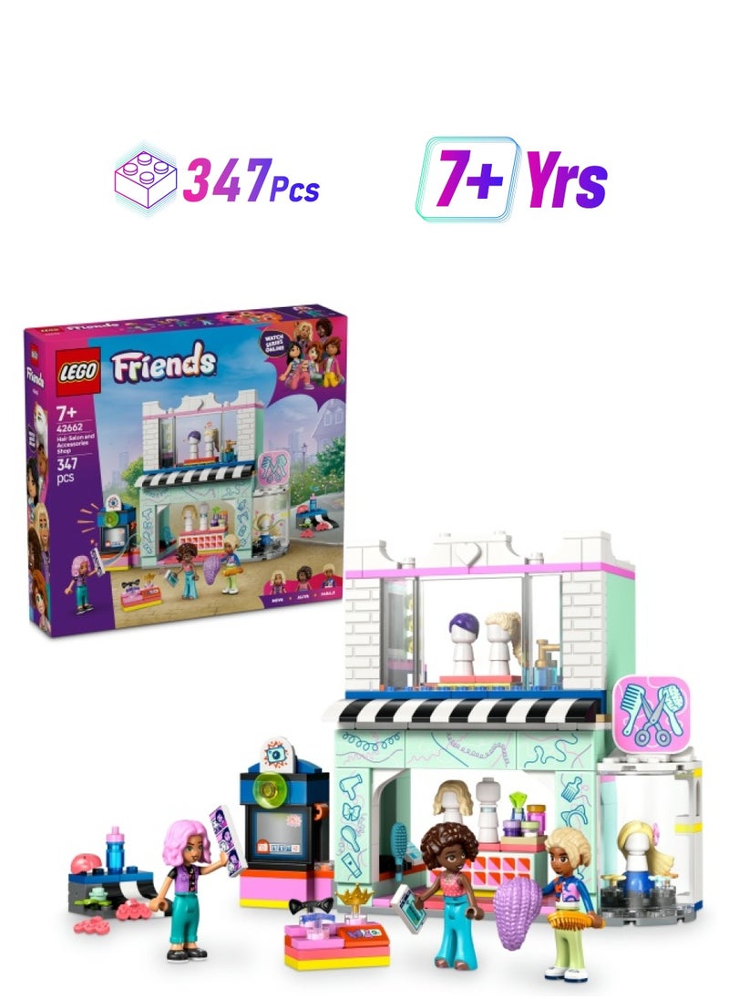 LEGO Friends Hair Salon and Accessories Shop Toy, Hairdresser Role-Play Set for 7 Plus Year Old Girls, with 3 Mini Doll Characters for Pretend Play, Birthday Gift Idea 42662 (347 pieces)  - Image 1