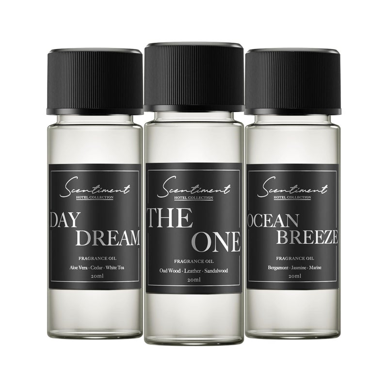 Scentiment Hotel Diffuser Oil | Aromatherapy Fragrances Inspired by 5-Star Hotels | Luxurious Scents with Notes of Cardamom, Tuscan Leather, and Sandalwood (20ml, Top 3 Scents) - Image 1