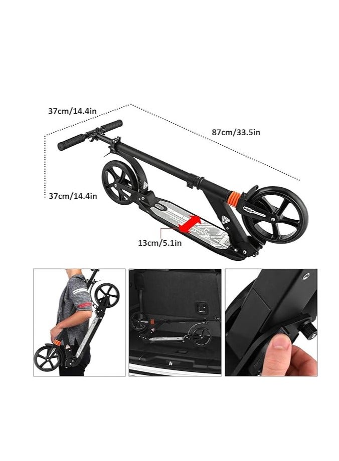 Kids/Adult Scooter with 3 Seconds Easy-Folding System, 220lb Folding Adjustable Scooter with/Without Disc Brake and 200mm Large Wheels (Black-Middle) black - Image 2