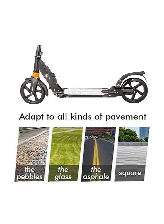 Kids/Adult Scooter with 3 Seconds Easy-Folding System, 220lb Folding Adjustable Scooter with/Without Disc Brake and 200mm Large Wheels (Black-Middle) black - Image 5