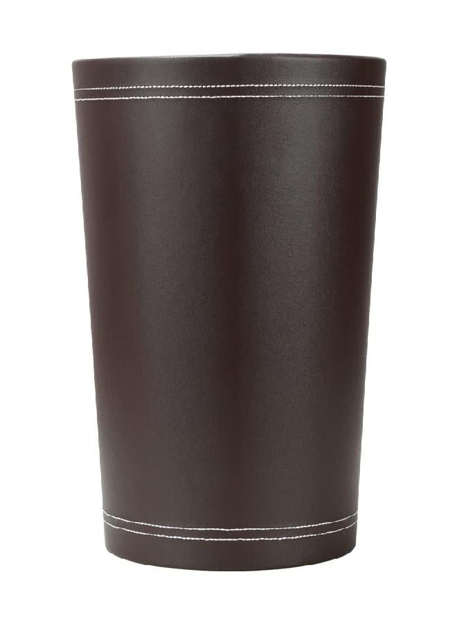 KINGFOM KINGFOM Classic Pu Leather Trash Can Wastebasket, Garbage Container Can for Bathrooms, Powder Rooms, Kitchens, Home, Office and and High Class Hotel Round Brown - Image 1
