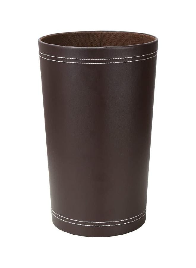 KINGFOM KINGFOM Classic Pu Leather Trash Can Wastebasket, Garbage Container Can for Bathrooms, Powder Rooms, Kitchens, Home, Office and and High Class Hotel Round Brown - Image 3