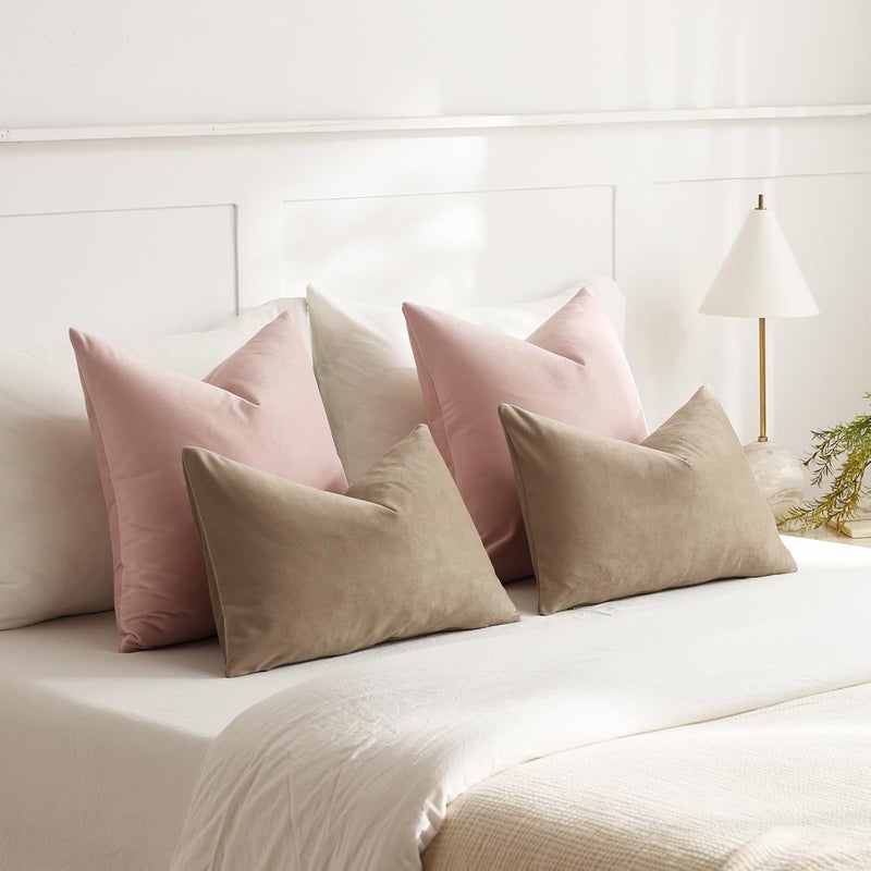 DEZENE أغطية وسائد ديزين 18x18 وردي فاتح: عبوة من 2 قطعة من أغطية الوسائد المربعة المخملية الناعمة والدافئة الفاخرة الحديثة للأريكة والأريكة وغرفة المعيشة والسرير وديكور المنزل. - Image 5