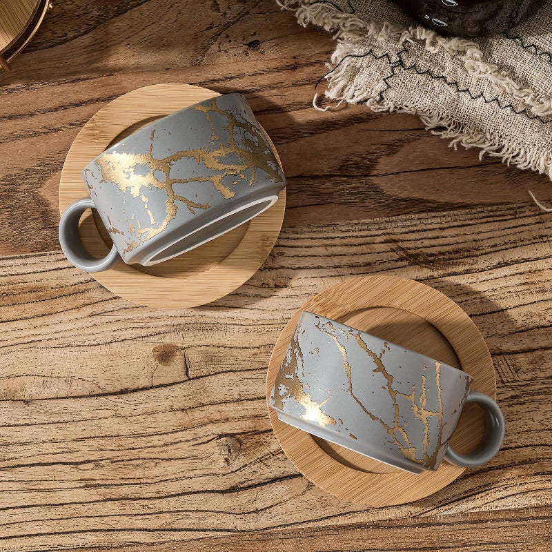 Luka 6 Ounce Porcelain Stackable Espresso Cups With Saucers And Metal Stand Set Of 4  Ceramic Cappuccino Cups Set For Specialty Coffee Drinks  Latte  Cafe Mocha And Tea  Gray - Image 5