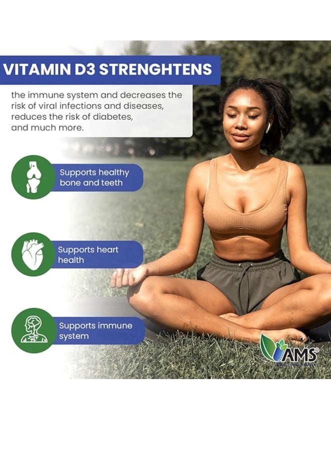 AMS Xtra D3 Vitamin D 10,000 IU (250 mcg) Cholecalciferol Supplement for Men & Women (60 Easy to Swallow Softgels) - Image 4