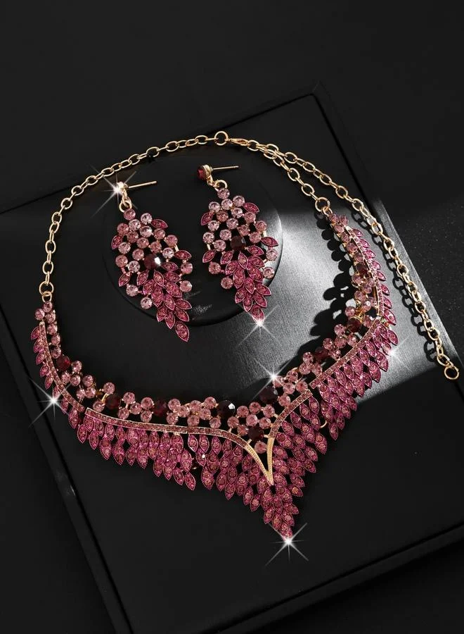 تايك تو طقم مجوهرات قلادة وأقراط مزينة بأحجار الراين قطعتين