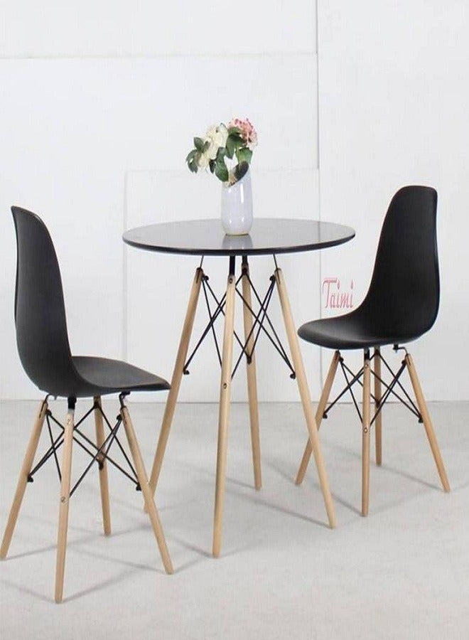 Generic Round dining table with two chairs, black 