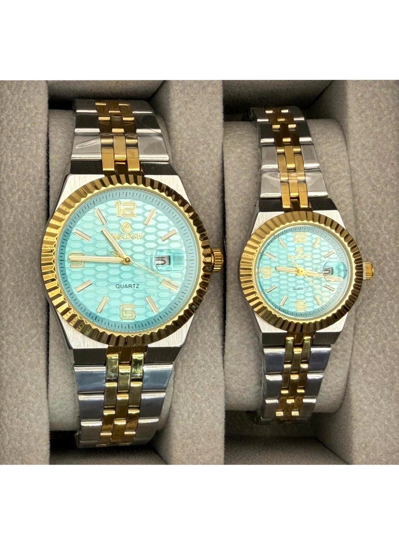 SHADOW Luxury Couple Watch Set - Matching Stainless Steel Quartz Wristwatches with Date Window - Image 1