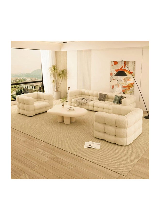 A to Z Furniture - Overstuffed Multifunction Cloud Shaped Boucle Fabric Sofa Set in White Color 3 + 2 Seater + Ottoman - Image 1