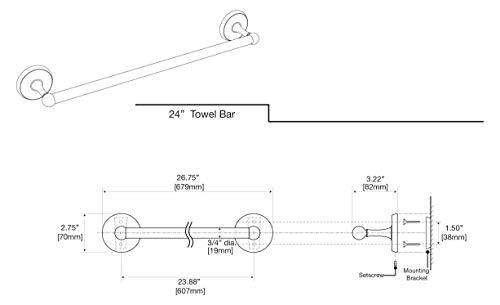 Gatco 5070 Designer II 24" Wall Mounted Towel Bar, Chrome/Towel Bar for Bathroom/Towel Holder for Bathroom - Image 4