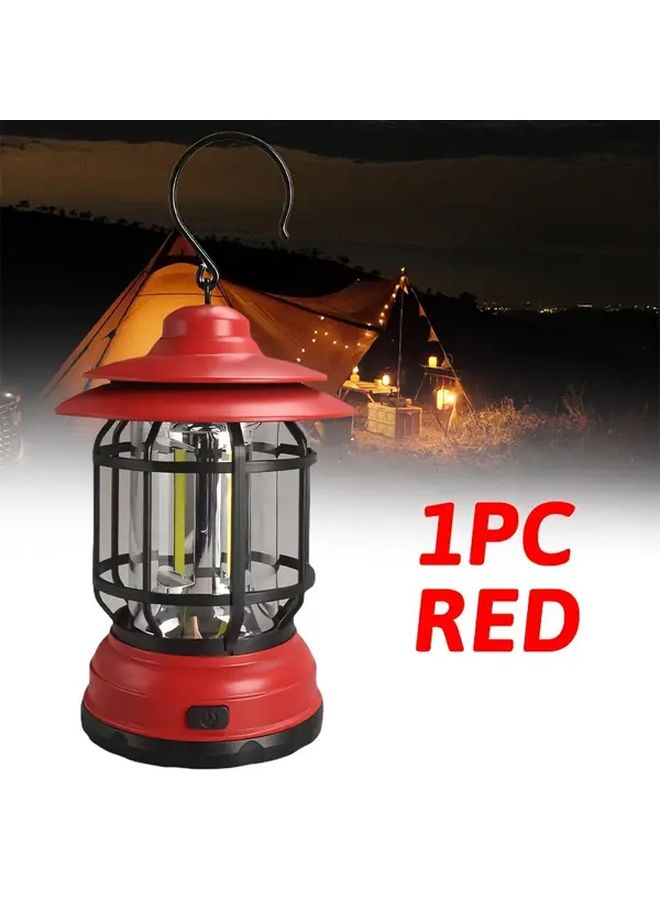 Red Camping Lantern LED Portable Outdoor Light with Hook Battery Powered - Image 1