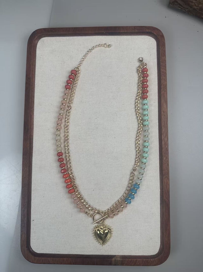 Women's Heart Pendant Necklace, Boho Colorful Beaded Necklace - Image 5