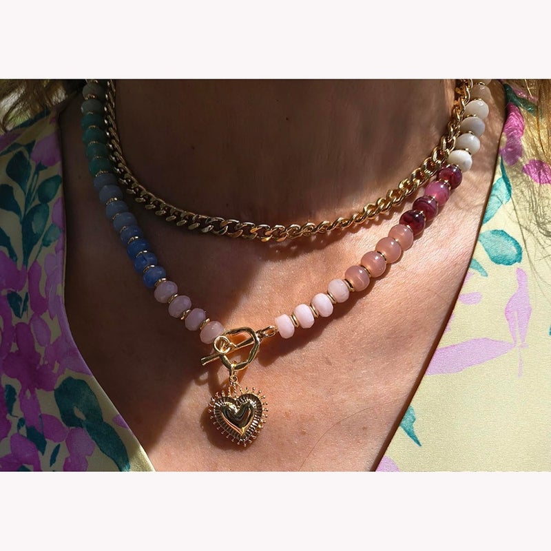 Women's Heart Pendant Necklace, Boho Colorful Beaded Necklace - Image 3