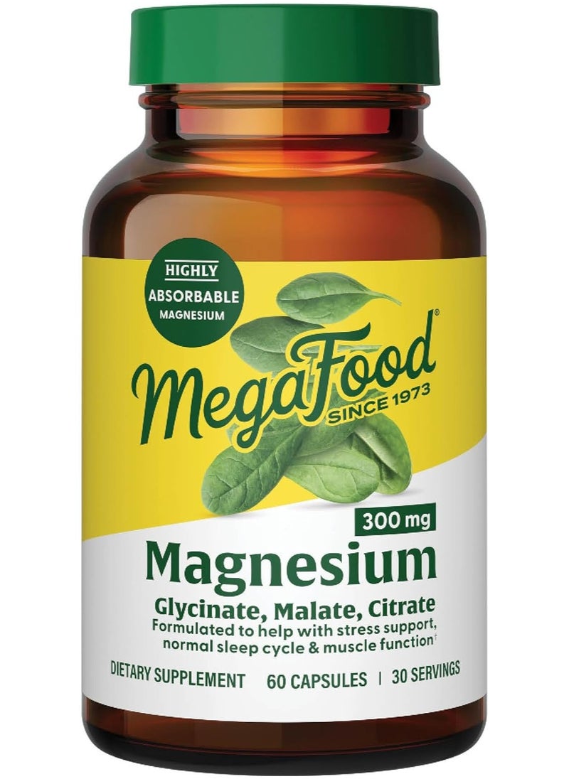 MegaFood - Magnesium, Glycinate, Malate, Citrate, 300 mg, 60 Capsules - Image 1