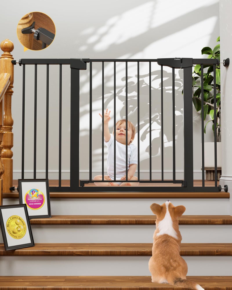 Cumbor 29.7-48" Baby Gate for Stairs, Mom's Choice Awards Winner-Dog Gate for Doorways, Auto Close Safety Pet Gate for Dogs Indoor, Easy Install Pressure Mounted Child Gate with Walk Thru Door, Black - Image 1