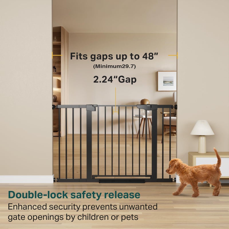 Cumbor 29.7-48" Baby Gate for Stairs, Mom's Choice Awards Winner-Dog Gate for Doorways, Auto Close Safety Pet Gate for Dogs Indoor, Easy Install Pressure Mounted Child Gate with Walk Thru Door, Black - Image 2