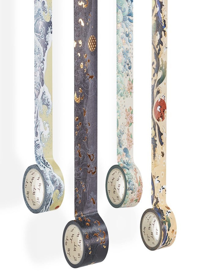 دبليو تي مجموعة شريط واشي WT Waves of Rebun، 3 لفات، رقائق ذهبية، شريط لاصق عريض مزخرف، لوازم تخطيط Bujo، شريط حرفي برقائق ذهبية، شريط تغليف لاصق، شريط ورقي DIY - Image 1