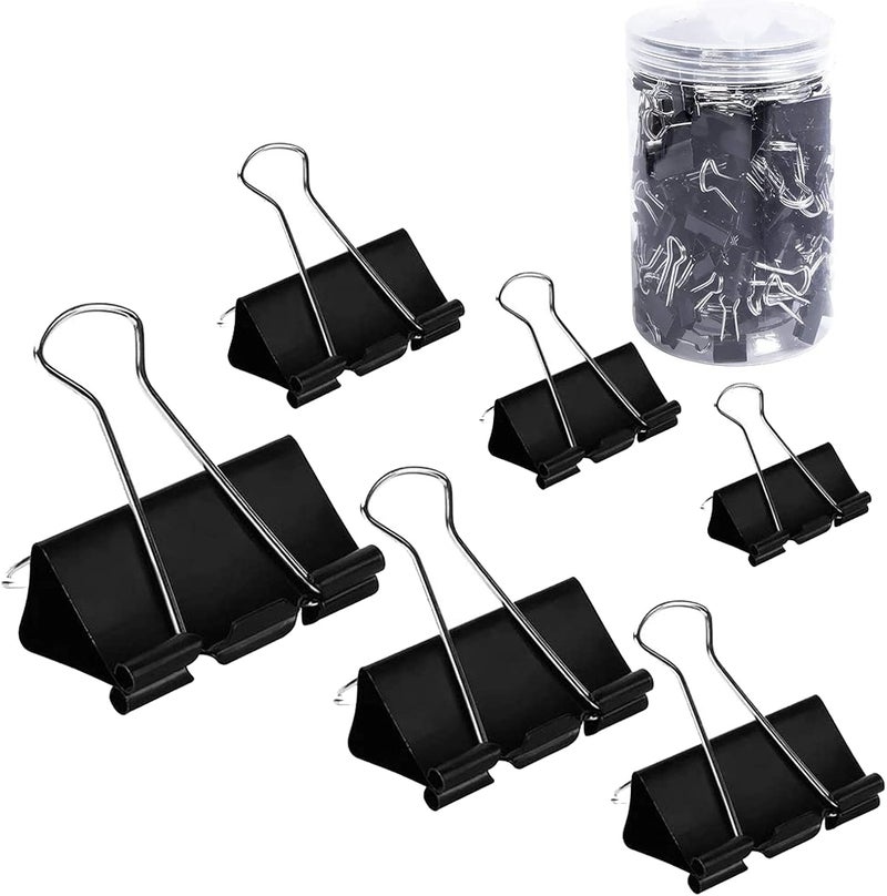 COLOGO Binder Clips Paper Clamps Assorted Sizes 200 Count (Black), Jumbo, Large, Medium, Small, Mini and Micro,6 Sizes with Box for Office, School and Home - Image 1