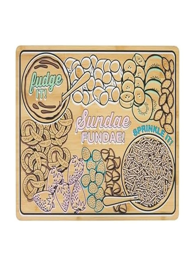 فاربرواير لوح تقديم آيس كريم فاربروير بمقابض غائرة، لوح تقطيع مطبخ قابل للاستخدام على الوجهين للضيافة وإعداد الوجبات، لوح خشبي مزخرف، 11 × 14 بوصة، من الخيزران - Image 1