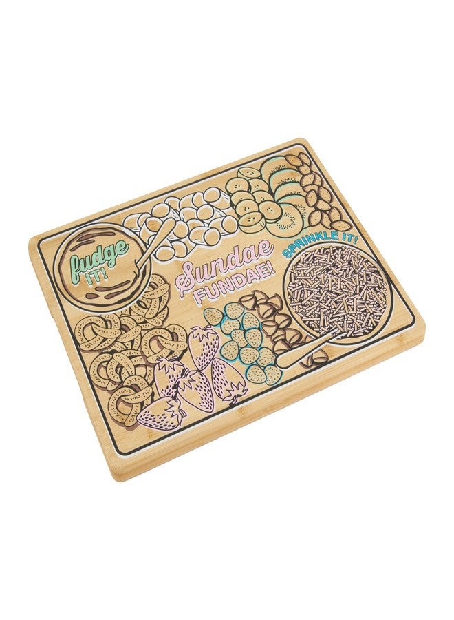 فاربرواير لوح تقديم آيس كريم فاربروير بمقابض غائرة، لوح تقطيع مطبخ قابل للاستخدام على الوجهين للضيافة وإعداد الوجبات، لوح خشبي مزخرف، 11 × 14 بوصة، من الخيزران - Image 2