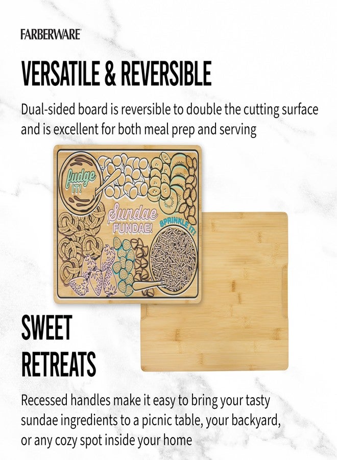 فاربرواير لوح تقديم آيس كريم فاربروير بمقابض غائرة، لوح تقطيع مطبخ قابل للاستخدام على الوجهين للضيافة وإعداد الوجبات، لوح خشبي مزخرف، 11 × 14 بوصة، من الخيزران - Image 5
