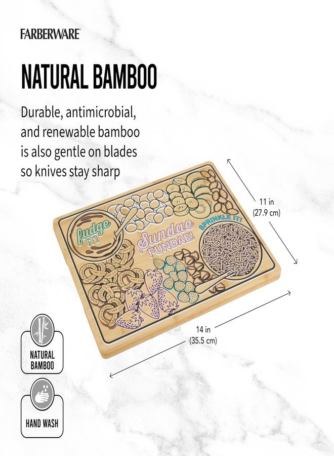 فاربرواير لوح تقديم آيس كريم فاربروير بمقابض غائرة، لوح تقطيع مطبخ قابل للاستخدام على الوجهين للضيافة وإعداد الوجبات، لوح خشبي مزخرف، 11 × 14 بوصة، من الخيزران - Image 4