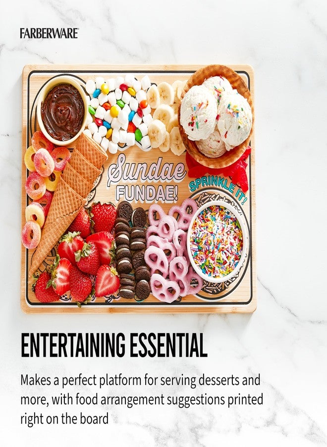 فاربرواير لوح تقديم آيس كريم فاربروير بمقابض غائرة، لوح تقطيع مطبخ قابل للاستخدام على الوجهين للضيافة وإعداد الوجبات، لوح خشبي مزخرف، 11 × 14 بوصة، من الخيزران - Image 3