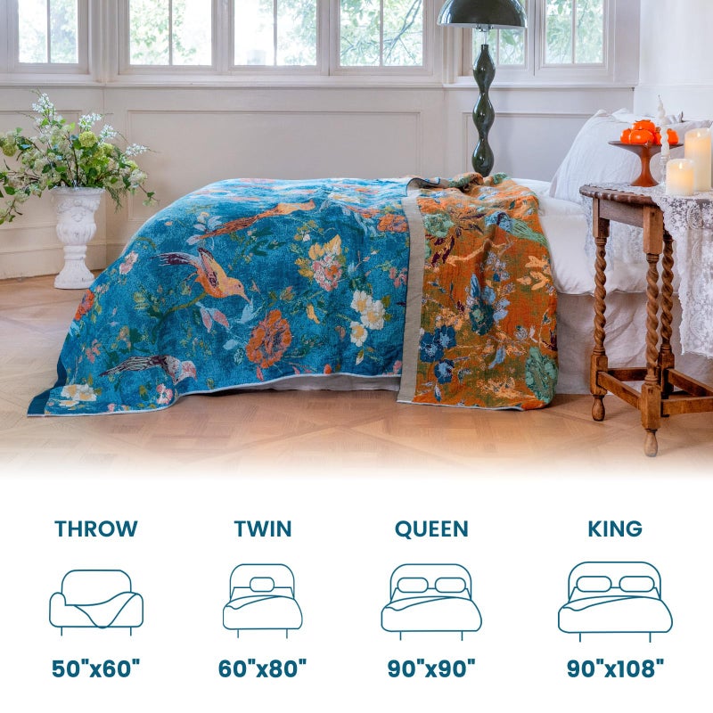 MSGKV Boho Throw Blanket for Bed 60"x80" Cotton Couch Blanket with Floral and Bird Spring Breathable Lightweight Farmhouse Twin Size Decorative Blankets for Sofa Muslin All Seasons - Image 5