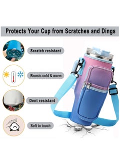 CMGTYYD Water Bottle Carrier Bag for Stanley 40 Oz Tumbler, Water Bottle Holder with Shoulder Strap and Phone Pocket, Stanley Accessories for Walking Hiking Travelling, Gradient Purple  - Image 2