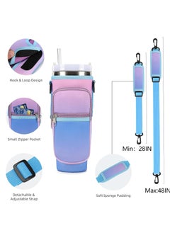 CMGTYYD Water Bottle Carrier Bag for Stanley 40 Oz Tumbler, Water Bottle Holder with Shoulder Strap and Phone Pocket, Stanley Accessories for Walking Hiking Travelling, Gradient Purple  - Image 4